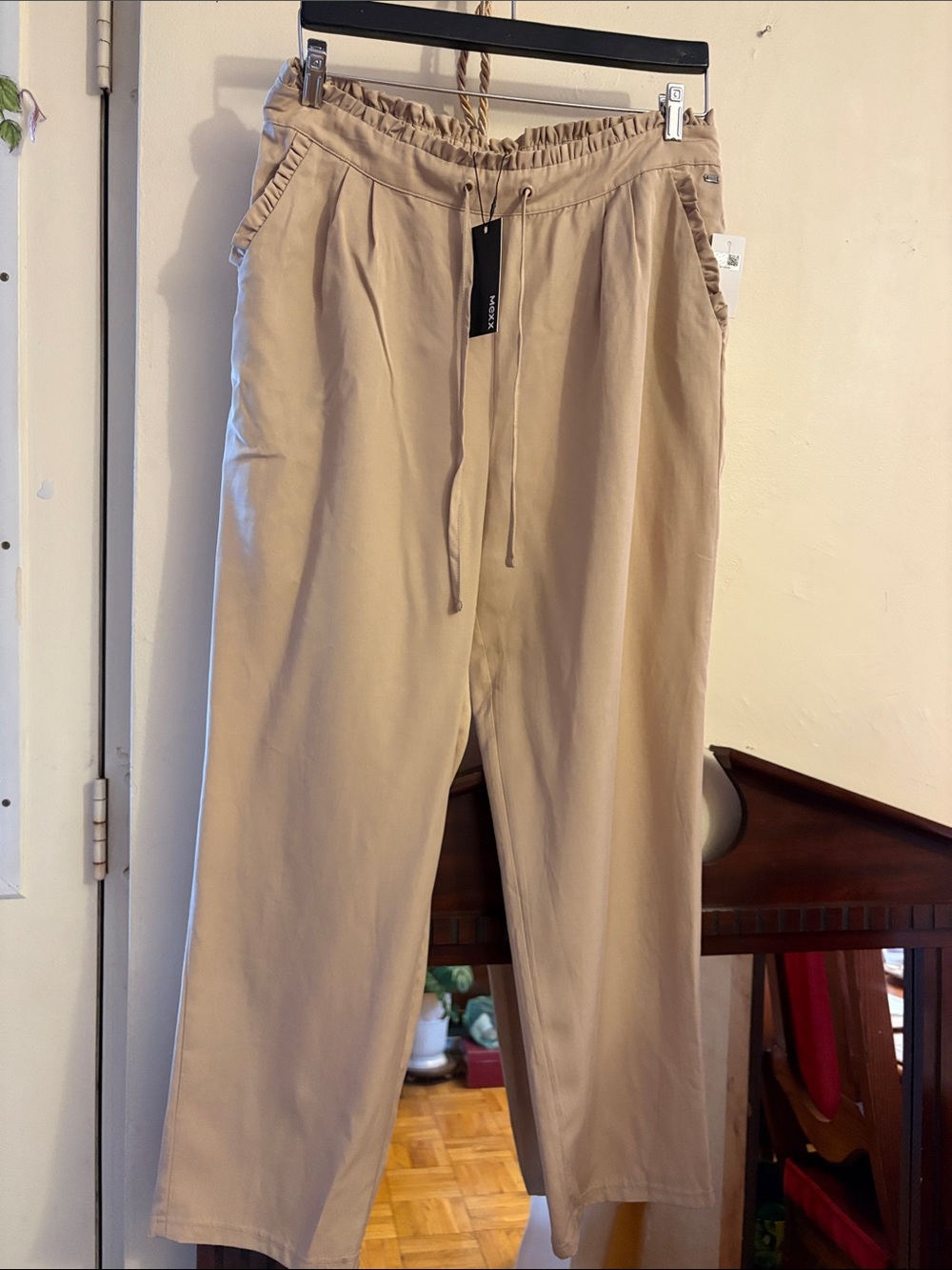 Mexx Neutral Beige Straight-Leg Drawstring Pants. LYOCELL